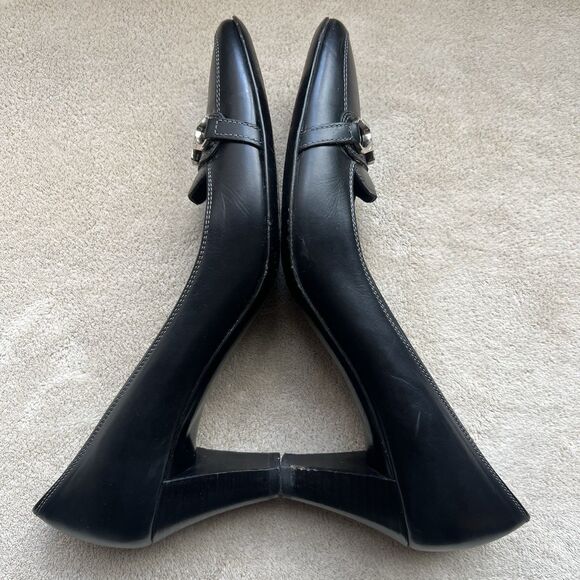 Salvatore Ferragamo Black Leather Heel Pump Women 7.5 AA Narrow Buckle Designer - Picture 4 of 16